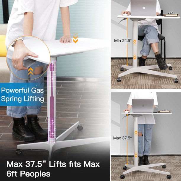 Height Adjustable Mobile Standing Desk, Laptop Desk with Gas Spring Riser, Stand up Desk Rolling Laptop Cart with Wheels for Offices, Home, Medical and School - Walmart.com