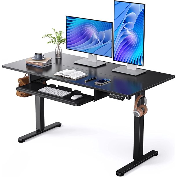 Electric Standing Desk with Keyboard Tray, Adjustable Height Sit Stand Up Desk, Home Office Desk Computer Workstation 55x28 Inches, Black - Walmart.com