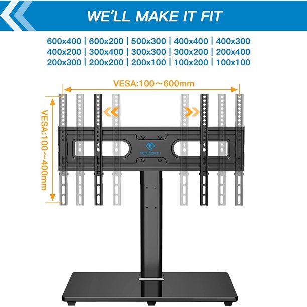 Universal TV Stand Mount for 37 to 75 inch LCD OLED Flat Curved Screen TVs, Table Top TV Stand Base Height Adjustable with Tempered Glass Base Wire Management