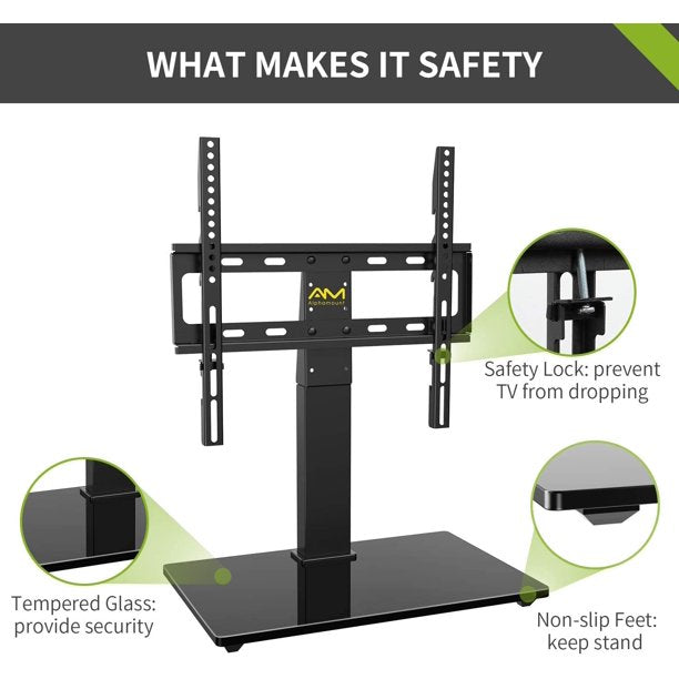 Universal TV Mount Stand Fits 26-55 Inch LED LCD OLED 4K Flat Curved TV Monitor, Tabletop TV Base Height Adjustable, Hold up to 88lbs