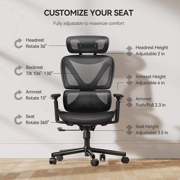 Ergonomic Home Office Chair, High Back Mesh Computer Desk Chair with Double Backrest and Adjustable Headrest, Task Chair with Lumbar Support, 3D Armrest - Walmart.com