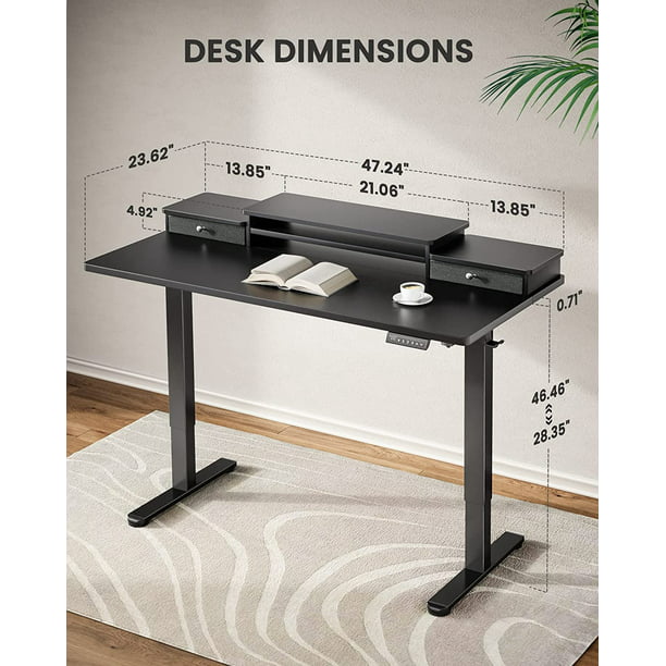 Kyspho Electric Standing Desk with Double Drawers, 48x24 inch Adjustable Height Sit Stand Up Desk, Home Office Desk Computer Workstation with Storage Shelf, Black - Walmart.com