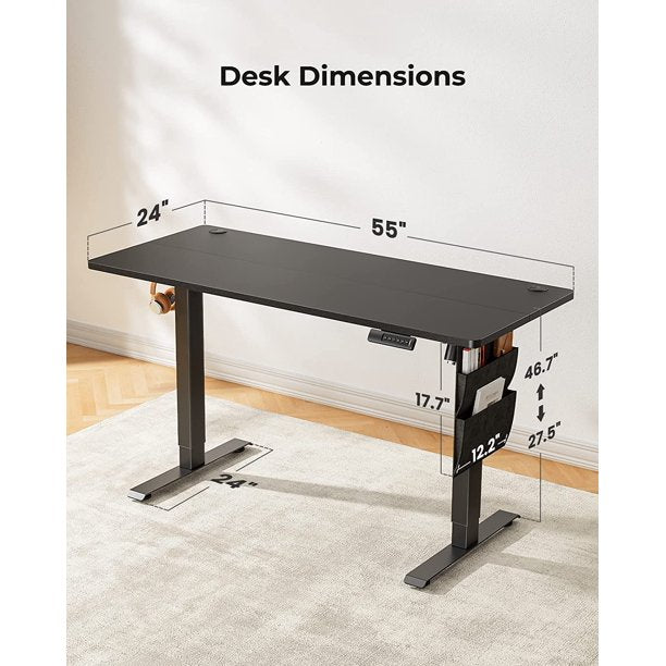 55x24 Inch Electric Standing Desk Adjustable Height with Storage Bag, Ergonomic Computer Stand Up Desk Table with Headphone Hook for Home Office - Walmart.com