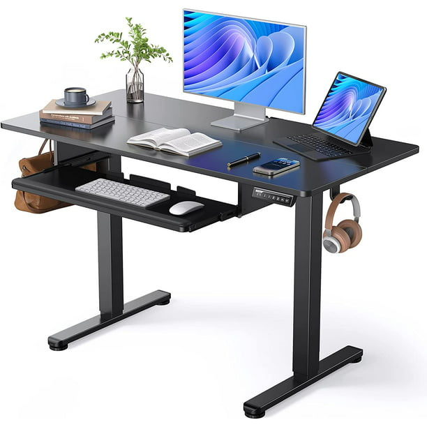 Electric Standing Desk with Keyboard Tray, 48" x 24" Adjustable Height Sit Stand Up Desk, Home Office Desk Computer Workstation, Vintage Black