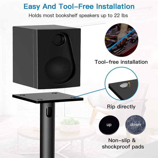 Universal Floor Speaker Stands 28 Inch for Surround Sound, Bookshelf Speakers Stands Hold up to 22lbs, 1 Pair