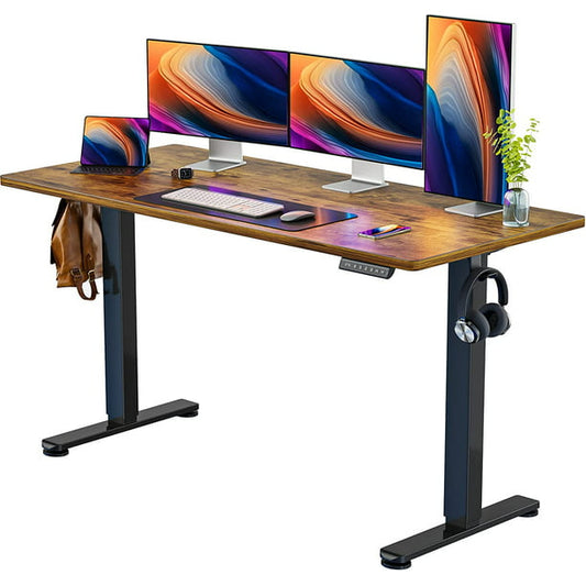 Height Adjustable Electric Standing Desk, 63x28 Inch Sit Stand up Desk, Large Memory Computer Home Office Desk, Vintage Brown - Walmart.com