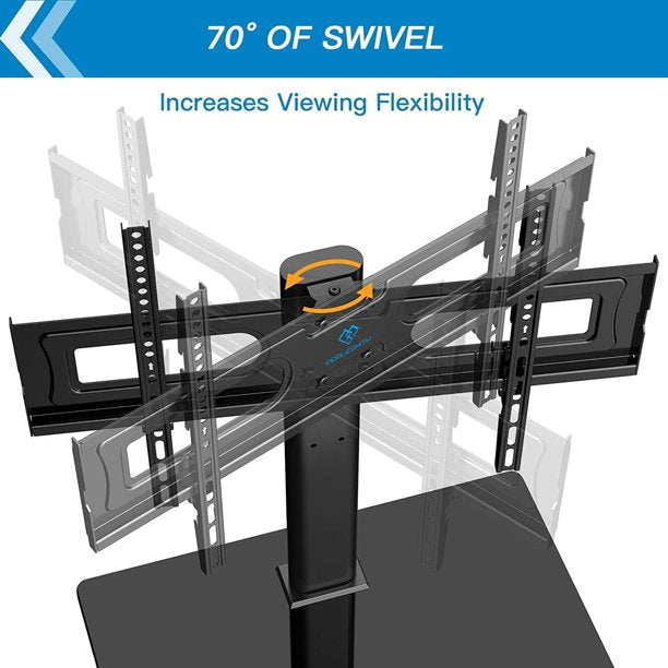 Universal TV Stand Mount for 37 to 75 inch LCD OLED Flat Curved Screen TVs, Table Top TV Stand Base Height Adjustable with Tempered Glass Base Wire Management