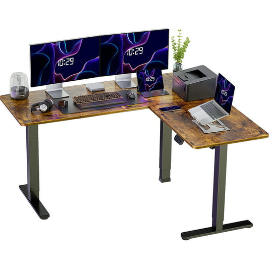 L-Shaped Electric Standing Desk, 63 inch Double Motor Height Adjustable Sit Stand up Corner Desk, Large Home Office Desk Computer Workstation, Vintage Brown - Walmart.com