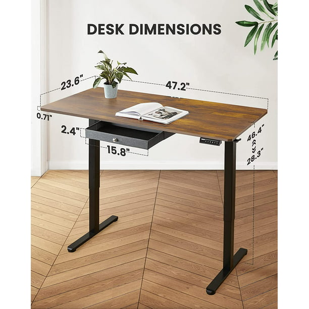 Electric Standing Desk with Drawer, Adjustable Height Sit Stand Up Desk, Home Office Desk Computer Workstation, 48x24 inch, Vintage Brown - Walmart.com