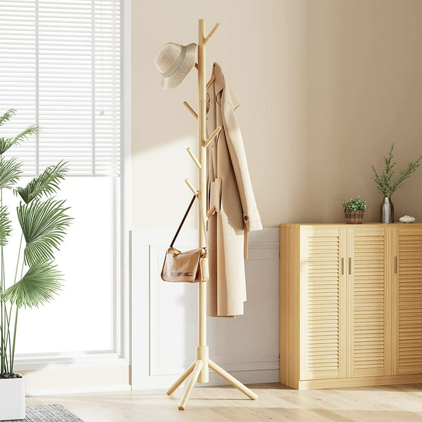 Wooden Coat Rack Stand with 3 Height Options and 8 Hooks, Clothes Hanger Hall Tree Rack for Home, Office, Bedroom, Hallway - Walmart.com