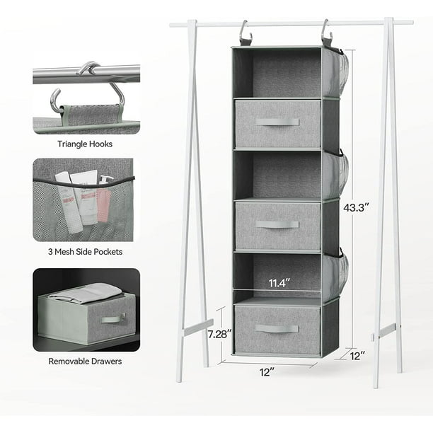 Hanging Closet Organizer and Storage, 6 Shelf Hanging Drawer for Closet, Hanging Shelf Organizer with 3 Removable Drawers Side Pockets, Hanging Closet Dresser for Bedroom Rack, Dark Gray - Walmart.com