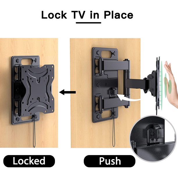 Full Motion RV TV Wall Mount Bracket for Most 13-42 Inch TVs with Articulating Arm Swivels Tilts, Lockable TV Stand for Camper Trailer Motorhome Boat Truck, Holds up to 77 lbs