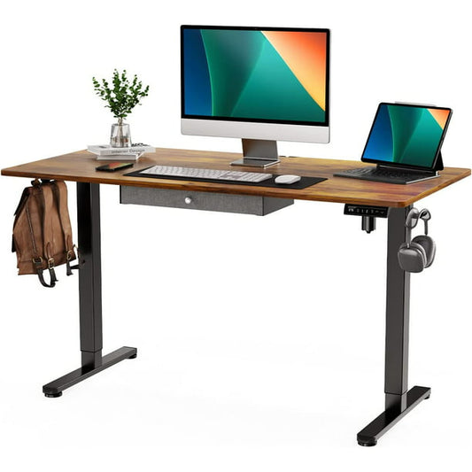 Electric Standing Desk with Drawer, Adjustable Height Sit Stand Up Desk, Home Office Desk Computer Workstation, 48x24 inch, Vintage Brown - Walmart.com