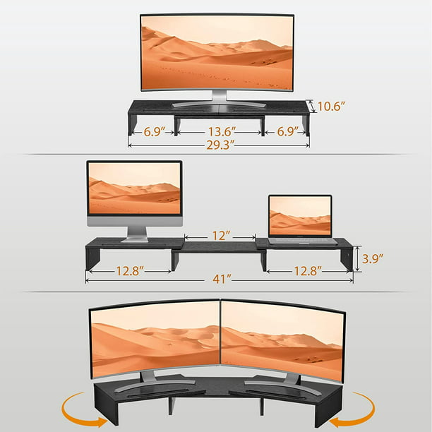 Dual Monitor Stand, Monitor Stand Riser, Adjustable Computer Stand w Slot for Tablet Cellphone, Computer Riser w Big Storage, Dual Monitor Riser for PC, Computer, Laptop, Printer - Walmart.com