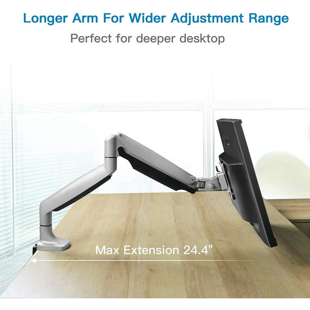 Single Arm Monitor Stand, Gas Spring Monitor Desk Mount, Adjustable Computer Riser with Clamp, Grommet Mounting Base for 13 to 32 inch Screens 75X75 100X100