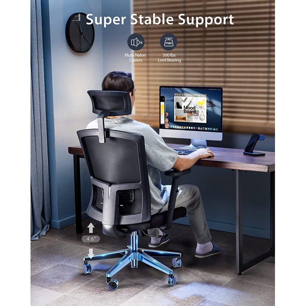 Home Office Chair with Large Seat, Computer Desk Chair with Lumbar Support, Mesh Task Chair with Adjustable Headrest, Armrest - Walmart.com