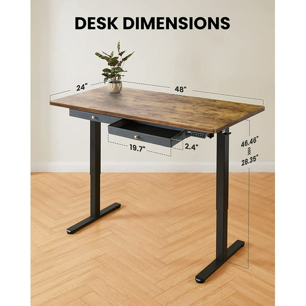 Adjustable Height Electric Standing Desk with Double Drawers, 48x24 inch Sit Stand Up Desk Computer Workstation for Home Office, Vintage Brown - Walmart.com