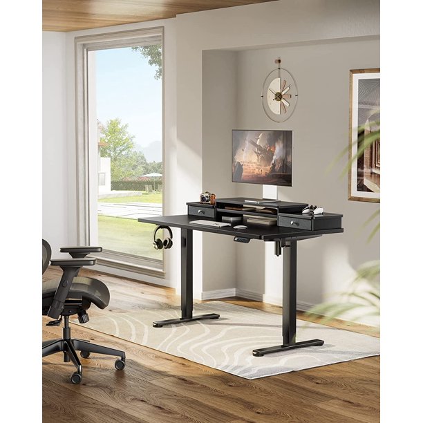 Electric Standing Desk with Double Drawers, 55x28 inch Adjustable Height Sit Stand Up Desk, Home Office Desk Computer Workstation with Storage Shelf, Black - Walmart.com