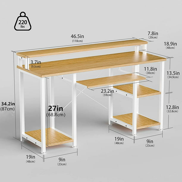 Industrial Computer Desk 47 inch, Home Office Desk with Monitor Stand, Large Workstation with Storage Shelves Keyboard Tray, Studying Writing Table for Home Office, Bamboo - Walmart.com