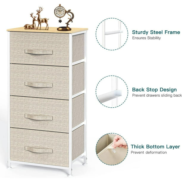 4 Drawer Fabric Dresser Storage Tower, Dresser Chest with Wood Top, Removable Storage Cabinet, Organizer Unit for Closets Bedroom Nursery Room Hallway - Walmart.com