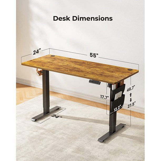 55x24 Inch Electric Standing Desk Adjustable Height with Storage Bag, Ergonomic Computer Stand Up Desk Table with Headphone Hook for Home Office - Walmart.com