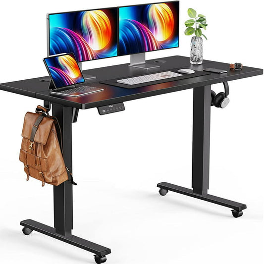 Home Office Electric Standing Desk 55 x 24 Inches, Height Adjustable Computer Stand Up Desk with Wheels, Memory Computer Workstation Table with Splice Board, Black - Walmart.com