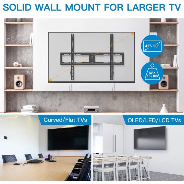 Low Profile Fixed TV Wall Mount Bracket for Most 42-90 Inch LCD OLED QLED 4K Plasma Flat Curved Screen TVs, Max 800x600mm, Fits 16 to 24 inch Wood Studs, Holds up to132lbs