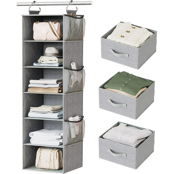 Hanging Closet Organizer and Storage, 6 Shelf Hanging Drawer for Closet, Hanging Shelf Organizer with 3 Removable Drawers Side Pockets, Hanging Closet Dresser for Bedroom Rack, Dark Gray - Walmart.com