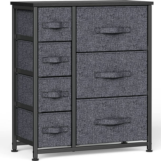 Storage Tower with 7 Drawers Fabric Dresser Drawer Organizer for Bedroom with Steel Frame, Wood Top, Easy Pull Drawer for Closet, Hallway, Entryway Black - Walmart.com