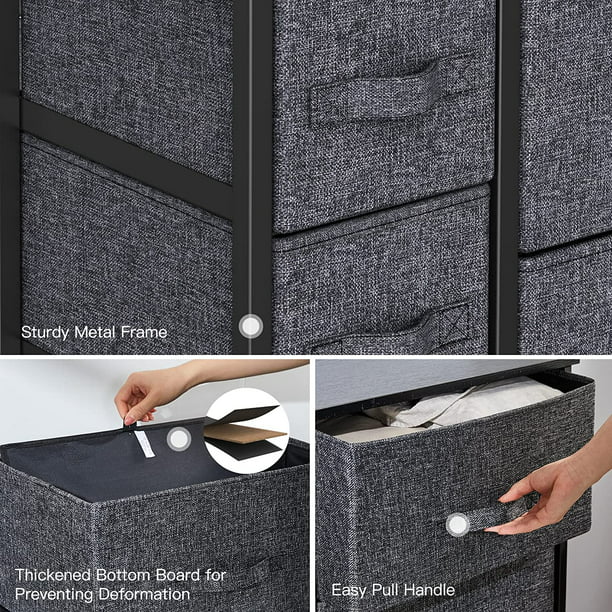 Storage Tower with 7 Drawers Fabric Dresser Drawer Organizer for Bedroom with Steel Frame, Wood Top, Easy Pull Drawer for Closet, Hallway, Entryway Black - Walmart.com