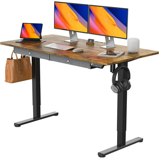 Adjustable Height Electric Standing Desk with Double Drawers, 55x28 inch Sit Stand Up Desk Computer Workstation for Home Office, Vintage Brown - Walmart.com