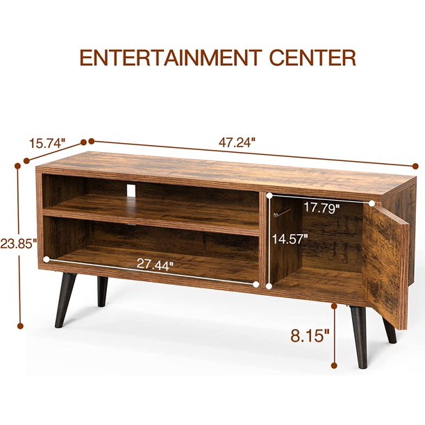 Retro TV Stand Unit with Storage for TVs up to 55 inch, Mid Century Modern TV Entertainment Center with Shlef, Wood TV Console Table for Living Room Bedroom, Dark Brown - Walmart.com