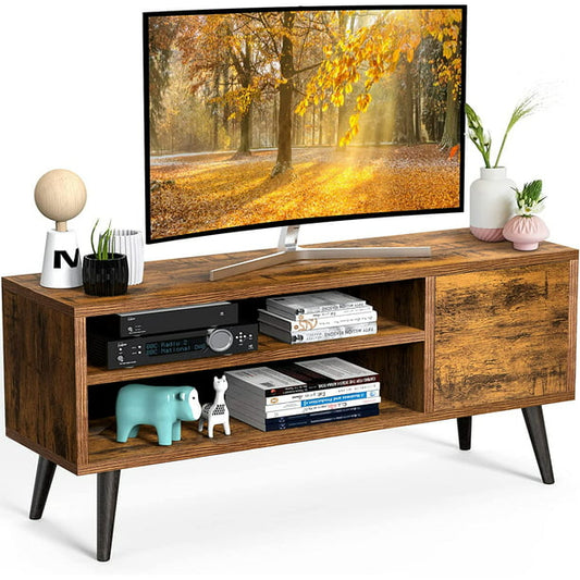 Retro TV Stand Unit with Storage for TVs up to 55 inch, Mid Century Modern TV Entertainment Center with Shlef, Wood TV Console Table for Living Room Bedroom, Dark Brown - Walmart.com