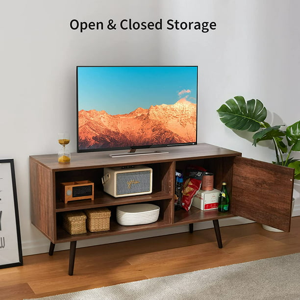 Retro TV Stand with Storage for TV up to 55 inch, Mid Century Modern TV Entertainment Center for Media Cable Box Gaming Consoles, Wood TV Console Table for Living Room Bedroom, Rustic Brown - Walmart.com