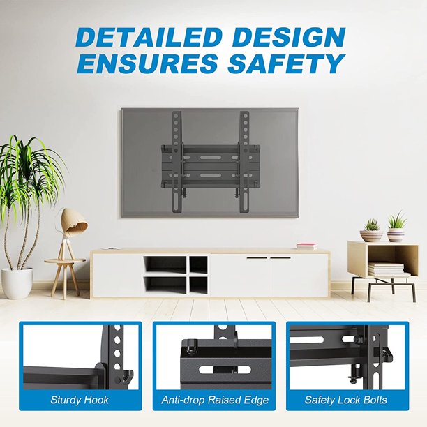 Tilting TV Wall Mount Bracket Low Profile for 13-42 Inch TVs Flat Screen, Universal TV Monitor Mount Fits 8 inch Wood Studs 200x200mm