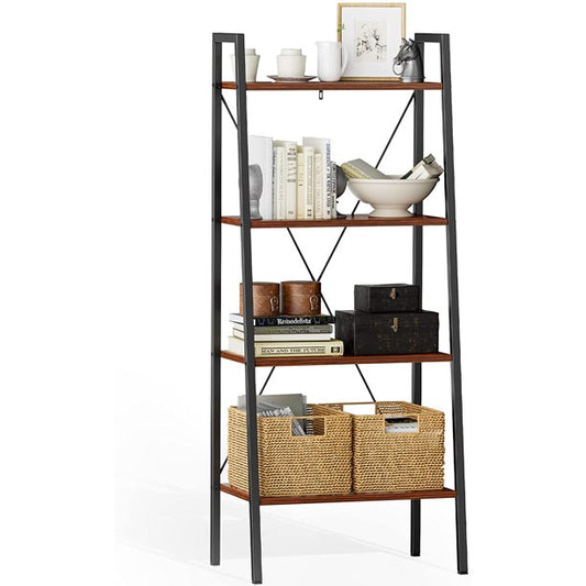 Industrial Ladder Shelf, 4 Tier Bookshelf, Free Standing Bookcase Storage Rack Shelves Plant Flower Stand with Wood Look for Living Room, Bedroom, Kitchen, Bathroom, Home Office, Balcony - Walmart.com