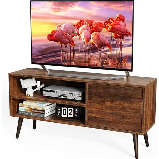 Retro TV Stand with Storage for TV up to 55 inch, Mid Century Modern TV Entertainment Center for Media Cable Box Gaming Consoles, Wood TV Console Table for Living Room Bedroom, Rustic Brown - Walmart.com