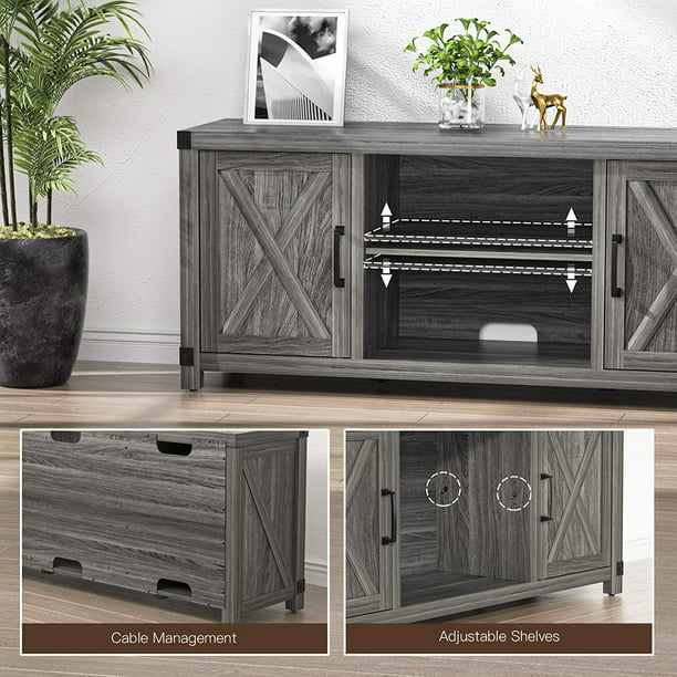 Console Cabinet with Media Shelves, Farmhouse Barn Door TV Stand for 65 inch with Storage, Entertainment Center for Living Room - Walmart.com