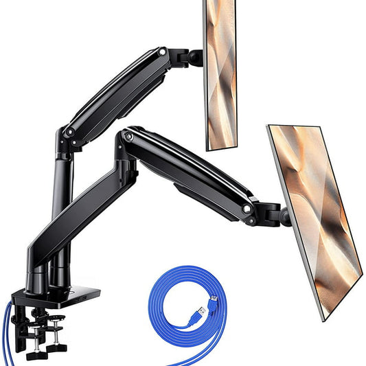 Dual Monitor Stand Mount, Ultrawide 13-35 Inch Height Adjustable Computer Screen Gas Spring Monitor Arm Desk Mount Full Motion, Each Arm Holds up to 26.4lbs