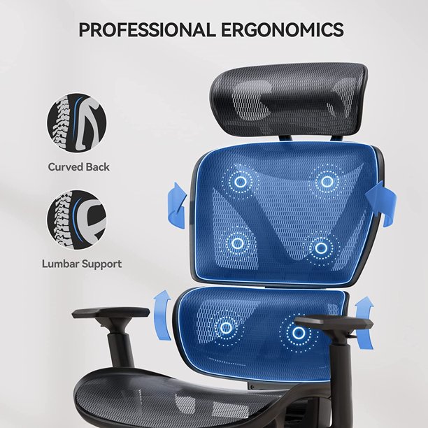 Ergonomic Home Office Chair, High Back Mesh Computer Desk Chair with Double Backrest and Adjustable Headrest, Task Chair with Lumbar Support, 3D Armrest - Walmart.com