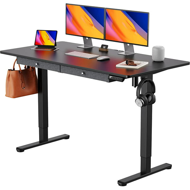 Adjustable Height Electric Standing Desk with Double Drawers, 55x28 inch Sit Stand Up Desk Computer Workstation for Home Office, Black - Walmart.com