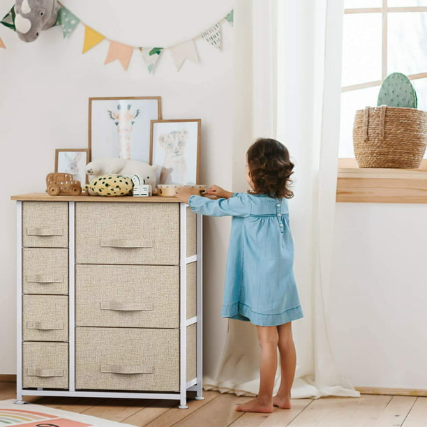 Fabric Dresser Storage Tower 7 Drawer , Dresser Chest with Wood Top and Easy Pull Handle, Organizer Unit for Closets, Bedroom, Nursery Room, Office - Walmart.com