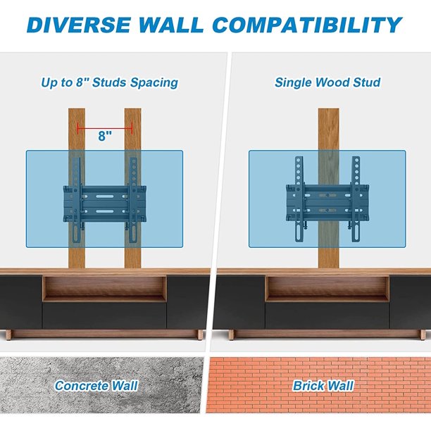 Tilting TV Wall Mount Bracket Low Profile for 13-42 Inch TVs Flat Screen, Universal TV Monitor Mount Fits 8 inch Wood Studs 200x200mm