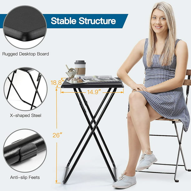 Folding TV Dinner Tray Table with No Assembly Required, Portable End Table for Eating, Foldable Snack Table for Bed Sofa, Black - Walmart.com