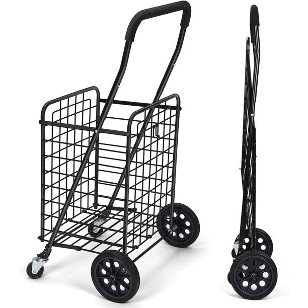 Folding Jumbo Shopping Cart with Dual Swivel Wheels, Portable Rolling Utility Cart Grocery Cart with Adjustable Handle Holds up to 70L Max 66Ibs - Walmart.com