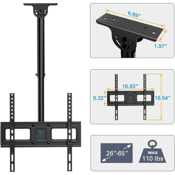 Hanging Full Motion TV Mount Bracket Fits 26-65 inch LCD LED OLED 4K TVs, Flat Screen Displays with Max 400x400mm, Ceiling TV Mount Holds up to 110lbs