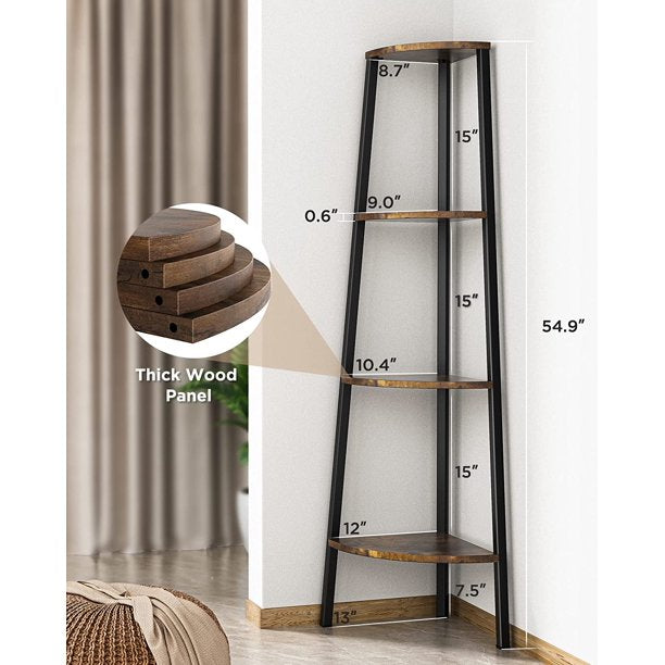 Corner Bookshelf, Corner Shelf Standing, Corner Storage Shelf Stand, Shelving Unit, Display Rack for Bedroom, Living Room, Office, Kitchen, Rustic Brown 4 Tier - Walmart.com