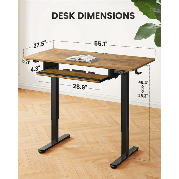 Electric Standing Desk with Keyboard Tray, Adjustable Height Sit Stand Up Desk, Home Office Desk Computer Workstation with Storage Shelf 55x28 Inches, Vintage Brown - Walmart.com