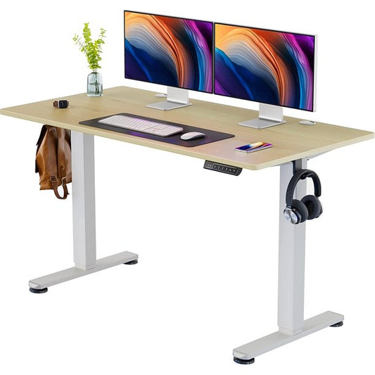 Height Adjustable Electric Standing Desk, 55 x 28 Inch Sit Stand up Desk, Memory Computer Home Office Desk, Natural - Walmart.com