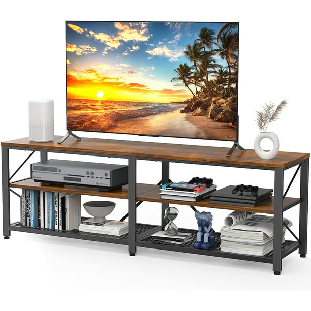 Kyspho TV Stand for 63 Inch TVs, Wood Media Console Cabinet with Storage, 3 Tier Entertainment Center for Living Room, Rustic Brown - Walmart.com